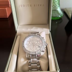 Judith Ripka stainless steel chronograph watch